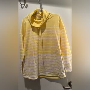 T by Talbots Yellow and White Striped Cowl Neck Pullover.